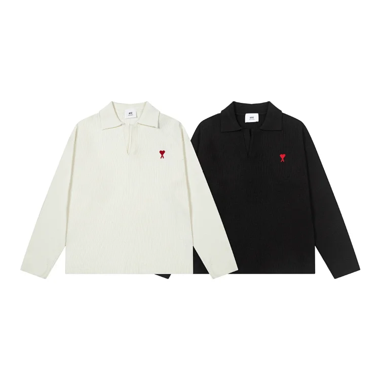  Ami Heart Logo Ribbed Polo Sweater [2 styles]